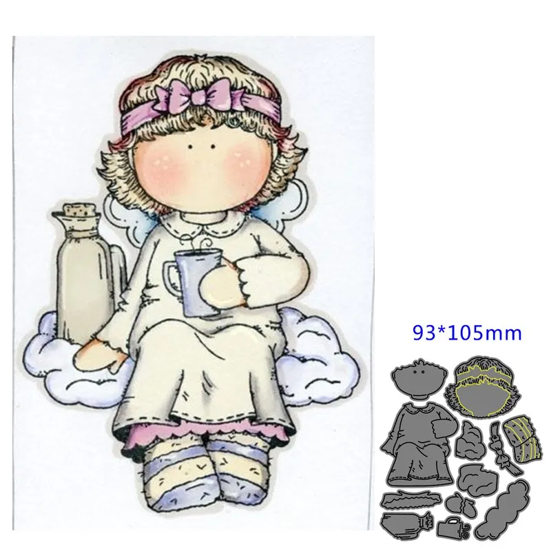 Little Girl Sitting on Cloud Drinking Metal Cutting Dies Scrapbooking Card Craft