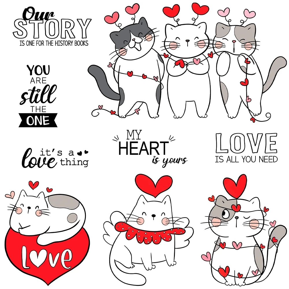 Valentine's Day Cats Hearts Still the One Metal Cutting Dies Clear Stamps Craft