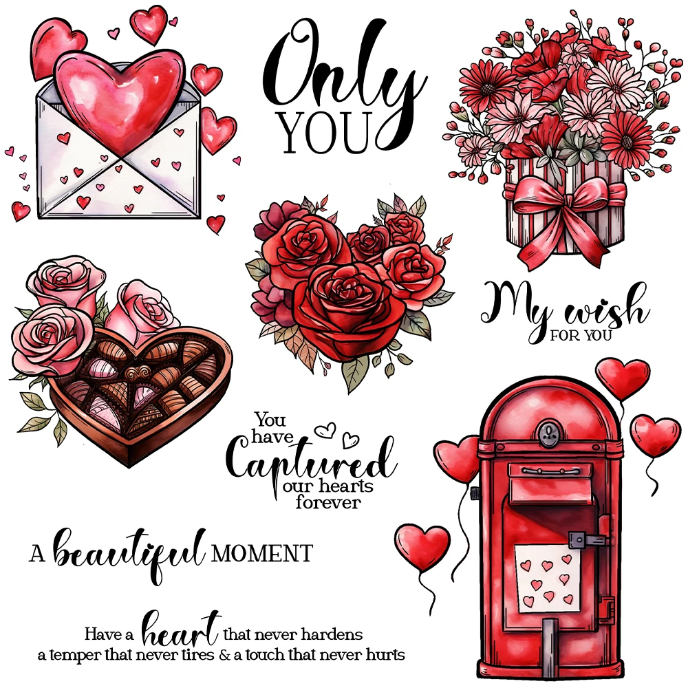 Valentine's Day Heart Roses Chocolate Post Box Only You Clear Stamps Card Craft