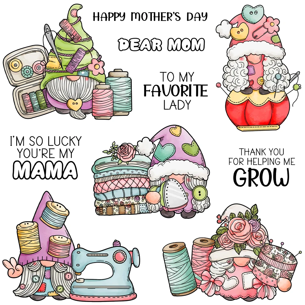 Mother's Day Sewing Gnome Thank You Helping Me Grow Dear Mom Clear Stamps Craft