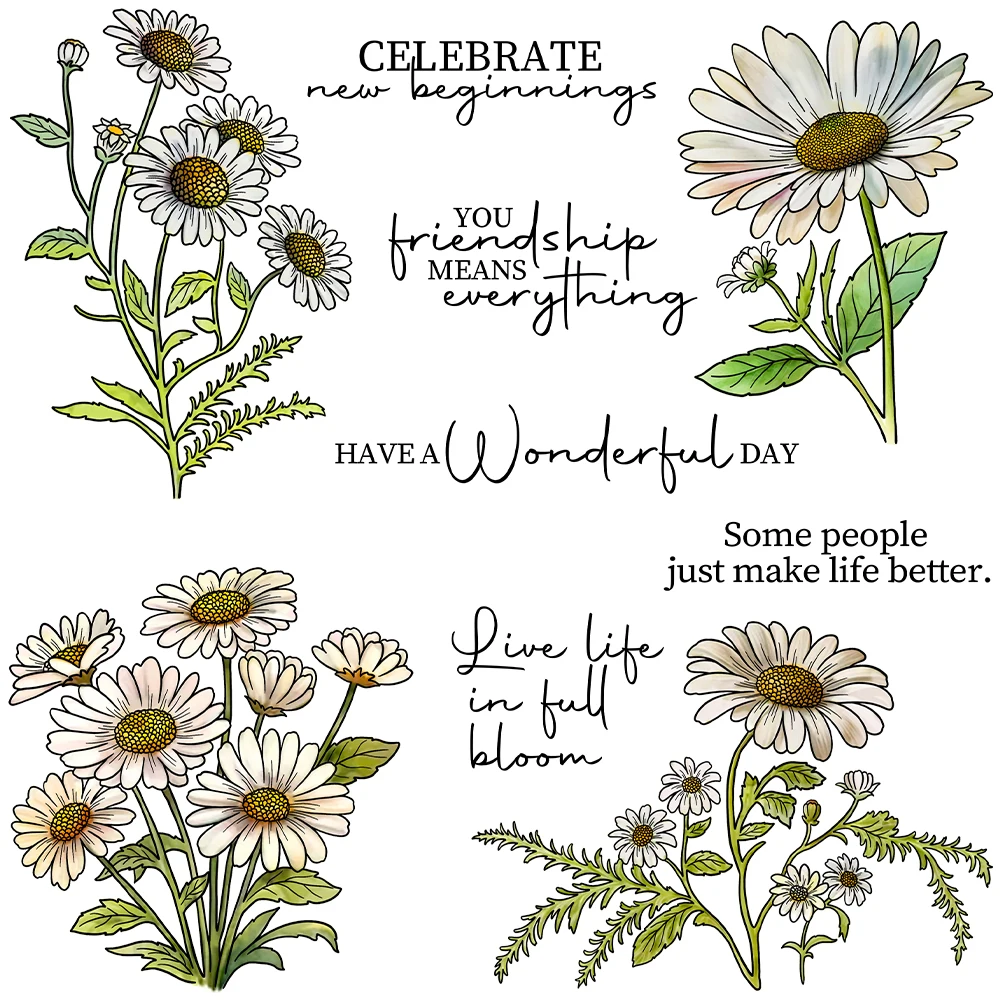 Spring Daisy Flowers Live Life Full Bloom Metal Cutting Dies Clear Stamps Craft