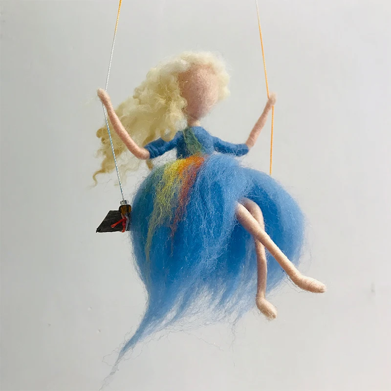 Non Finished DIY Swing Fairy Girl Women Wool Needle Felt Kit Lovely Handmade Toy Doll Home Decor Material Package Kit For Kids