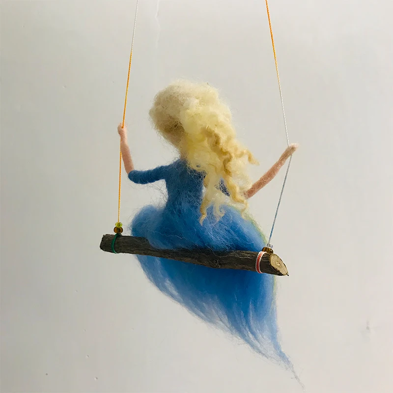 Non Finished DIY Swing Fairy Girl Women Wool Needle Felt Kit Lovely Handmade Toy Doll Home Decor Material Package Kit For Kids