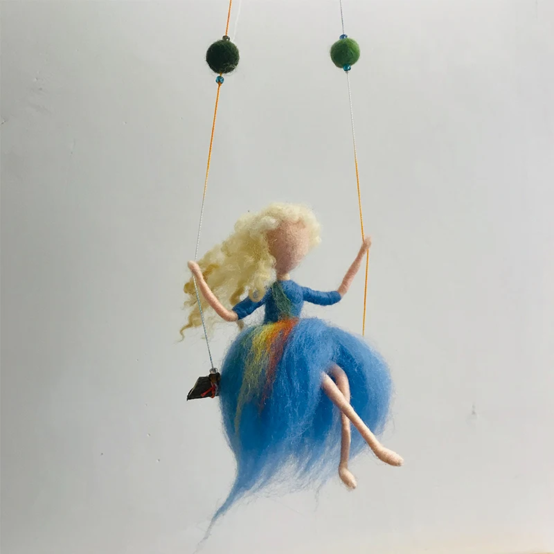 Non Finished DIY Swing Fairy Girl Women Wool Needle Felt Kit Lovely Handmade Toy Doll Home Decor Material Package Kit For Kids