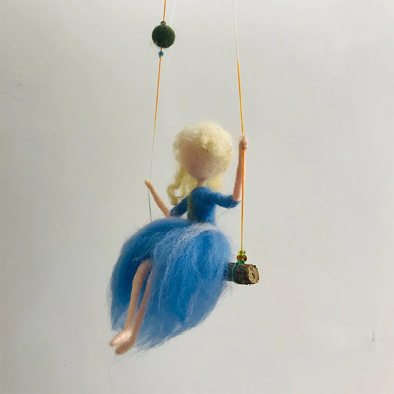 Non Finished DIY Swing Fairy Girl Women Wool Needle Felt Kit Lovely Handmade Toy Doll Home Decor Material Package Kit For Kids