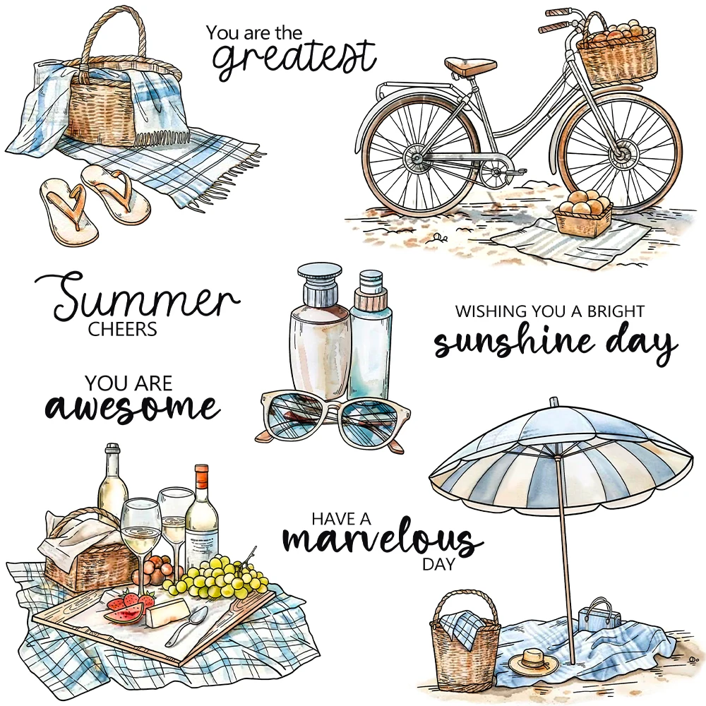 Summer Cheers Beach Picnic Marvelous Day Metal Cutting Dies Clear Stamps Craft