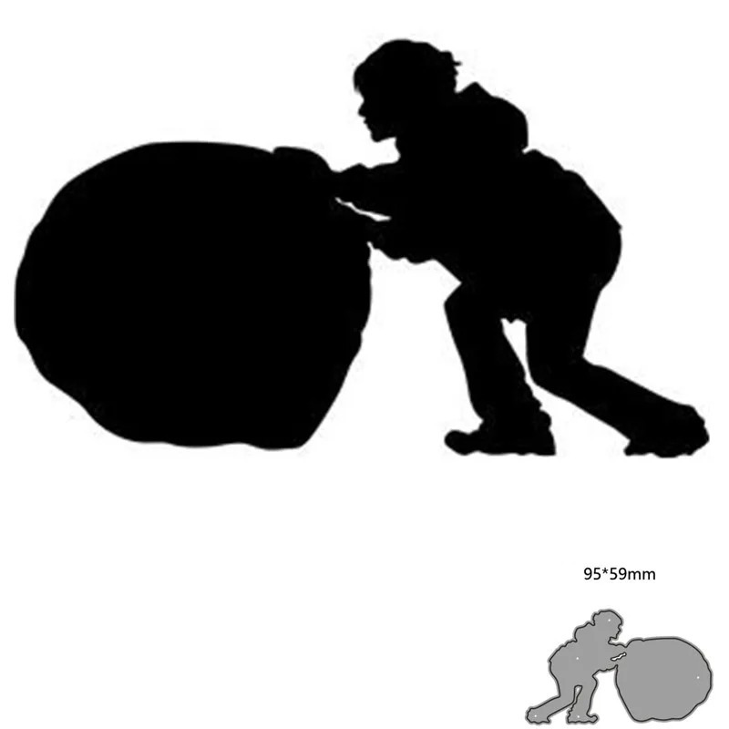 Winter Kid Pushing Snowball Making Snowman Metal Cutting Dies Scrapbook Card