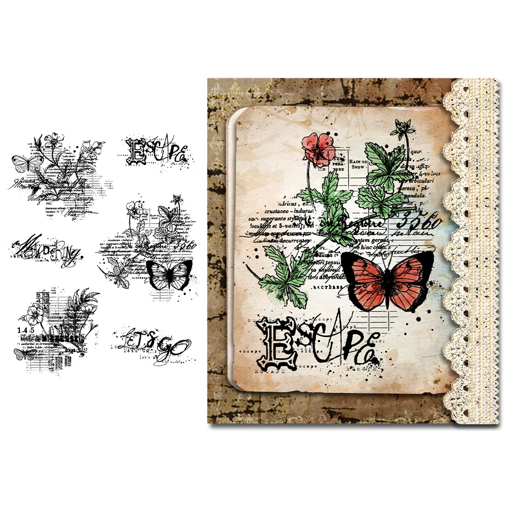 Mangocraft Vintage Flowers And Butterfly Clear Stamp DIY Scrapbooking Supplies Silicone Stamps For Card Making Albums Decor