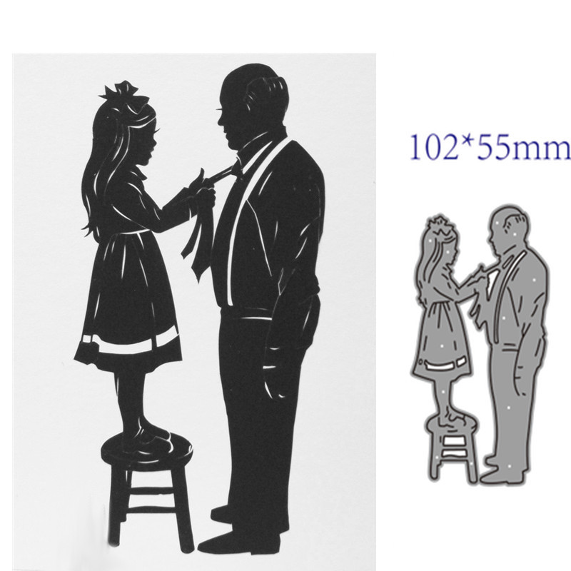Dad Daughter Tying Tie Metal Cutting Dies Decoration Scrapbooking Card Crafting