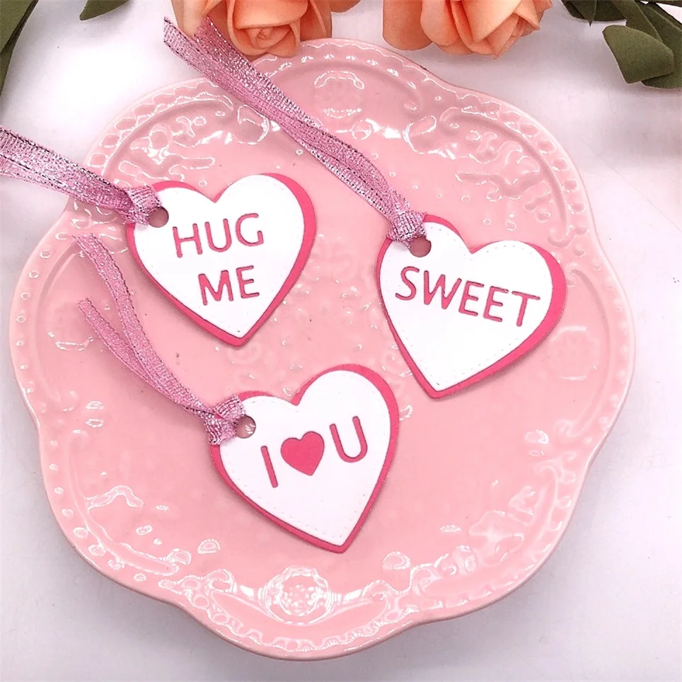 Valentine's Hearts Hug Me Sweet I Heart You Metal Cutting Dies Card Craft