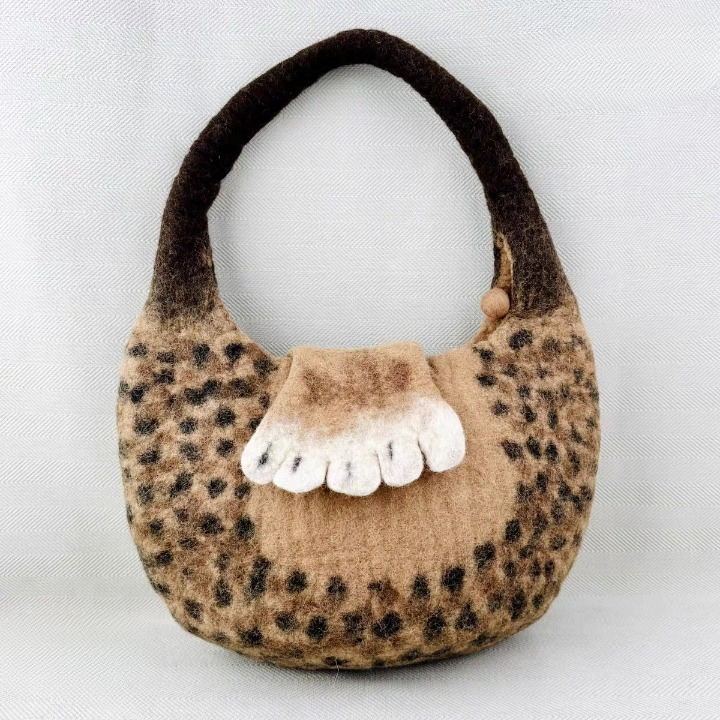 Handmade Finished Wool Felting Cat Paw Leopard Hobo Handbag Wool Felting Bag