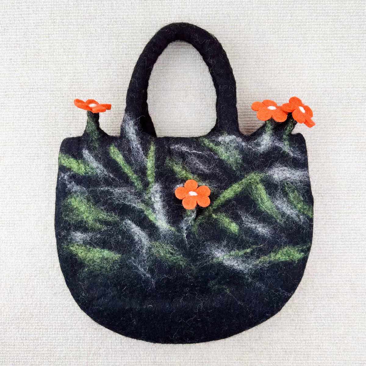 Handmade Finished Wool Felting Flower Hobo Handbag Wool Felting Ladies' Bag