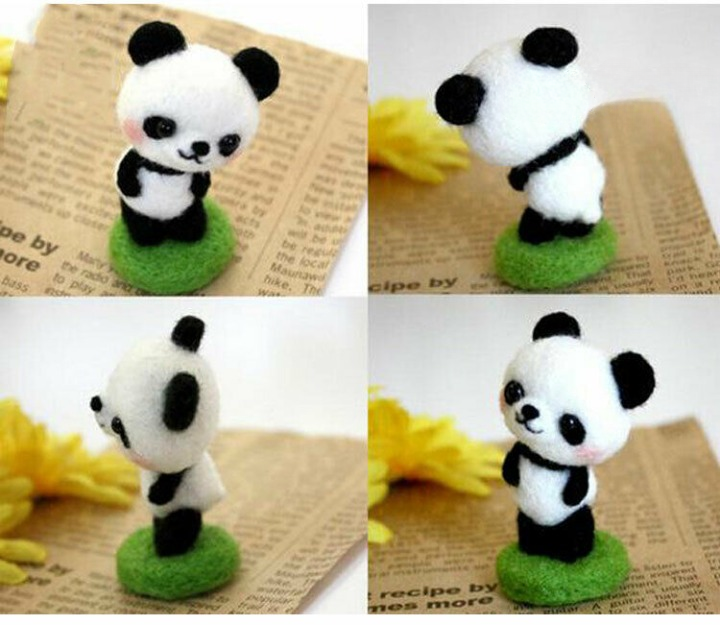 Adorable Baby Panda Animal Wool Needle Felting Craft Material Kit