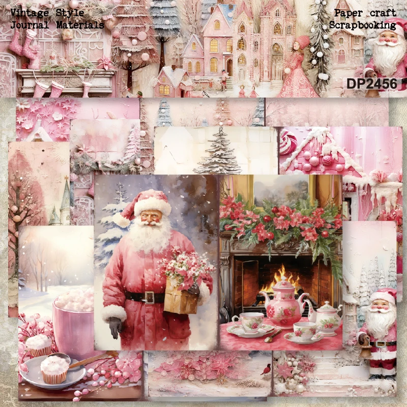 Christmas Village Houses Santa People A5 Scrapbook Card Journal Craft Paper