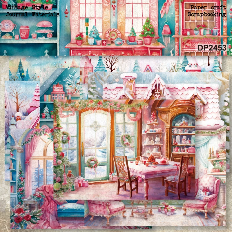 Christmas Decorated Houses Town Shop A5 Scrapbook Card Journal Craft Paper