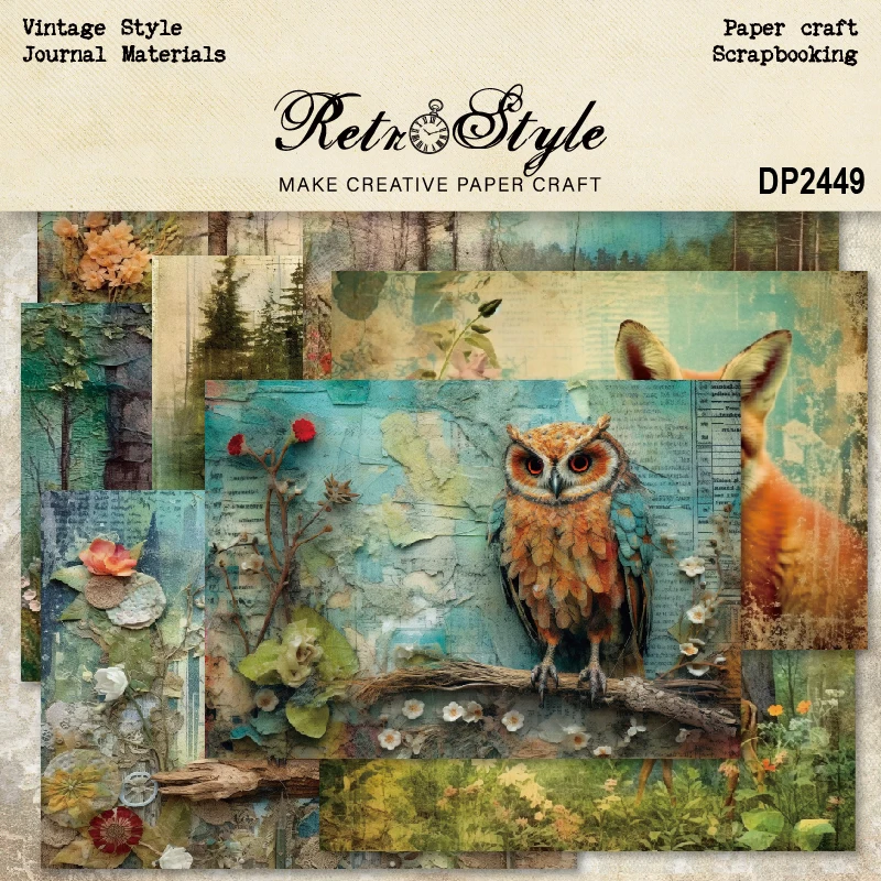 Forest Animals Owl Fox Deer Trees Cottage A5 Scrapbook Card Journal Craft Paper
