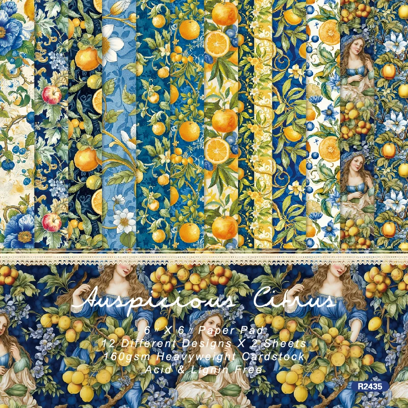 Citrus Fruit Oranges Plants Flowers Scrapbook Card Journal Craft Paper
