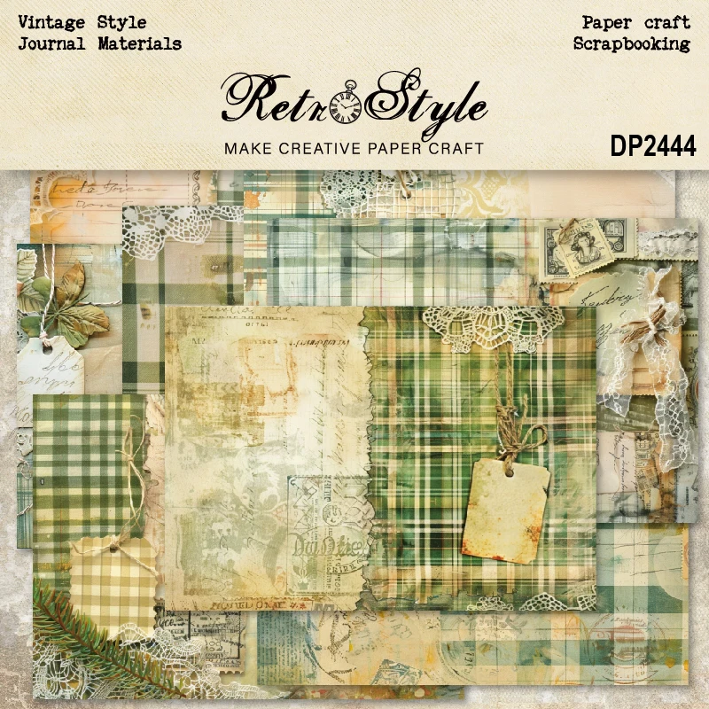 Old Plaid Lace Stamps Tags A5 Scrapbook Card Journal Craft Paper