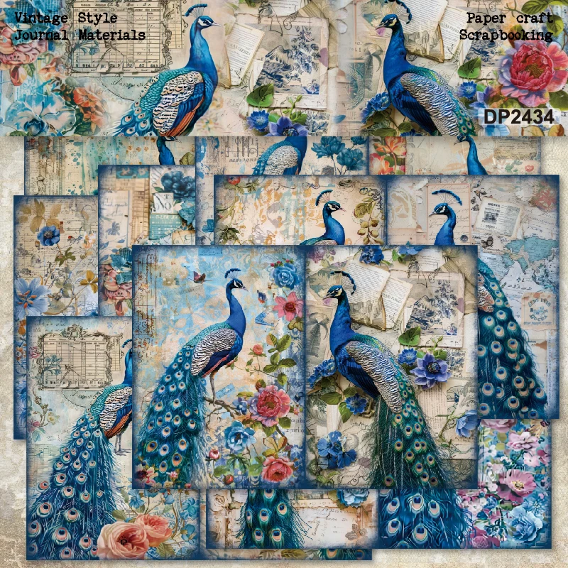 Beautiful Blue Peacock Flowers A5 Scrapbook Card Journal Craft Paper