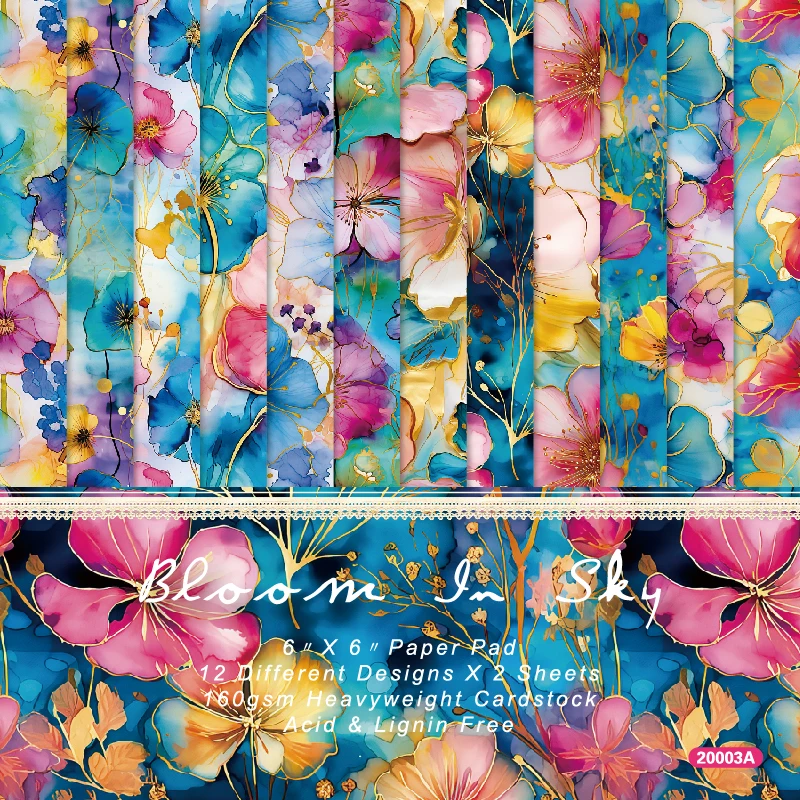Colorful Watercolors Flowers Scrapbook Card Journal Craft Paper