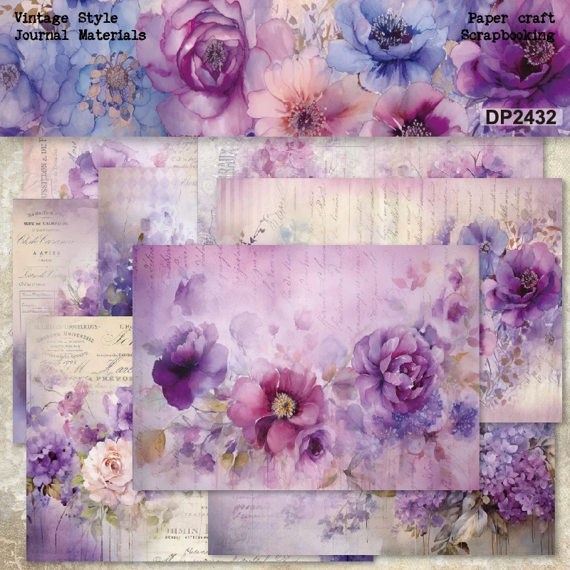 Beautiful Purple Flowers A5 Scrapbook Card Journal Craft Paper