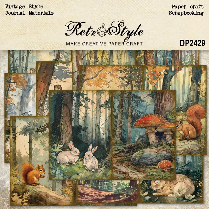 Forest Animals Rabbit Squirrel Deer Birds A5 Scrapbook Card Journal Craft Paper