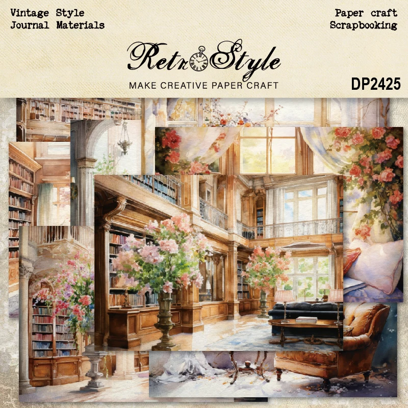 Elegant Rooms Stairs Books Windows Chairs A5 Scrapbook Card Journal Craft Paper