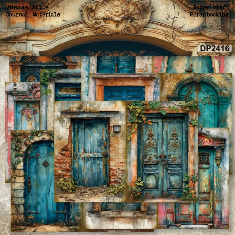 Worn Wooden Doors Stone Frames A5 Scrapbook Card Journal Craft Paper