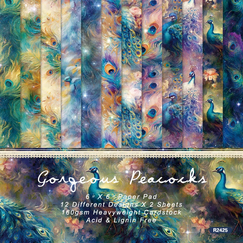 Peacock Bird Tail Feathers Scrapbook Card Journal Craft Paper