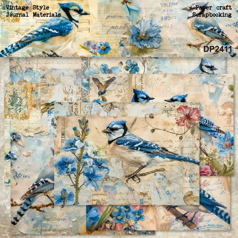 Blue Jay Birds A5 Flowers Scrapbook Card Journal Craft Paper