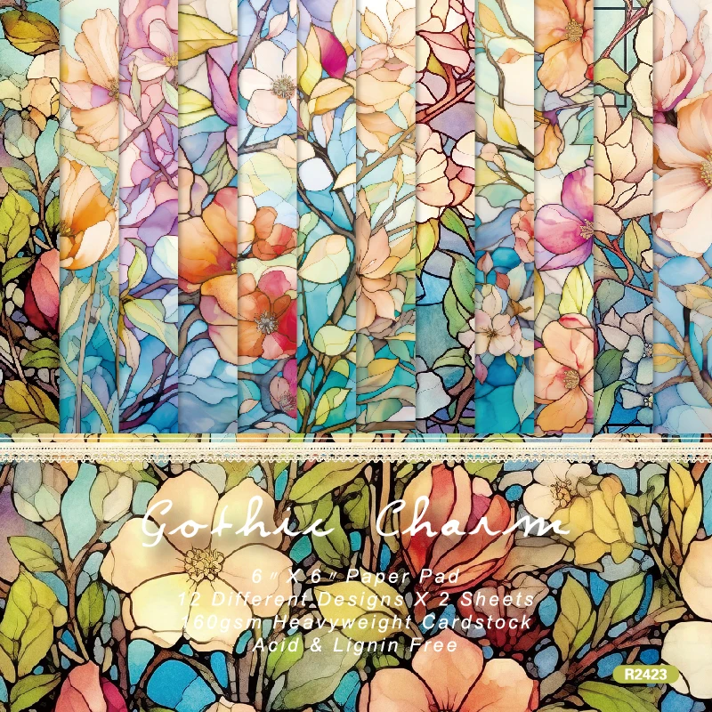 Stained Glass Flowers Scrapbook Card Journal Craft Paper