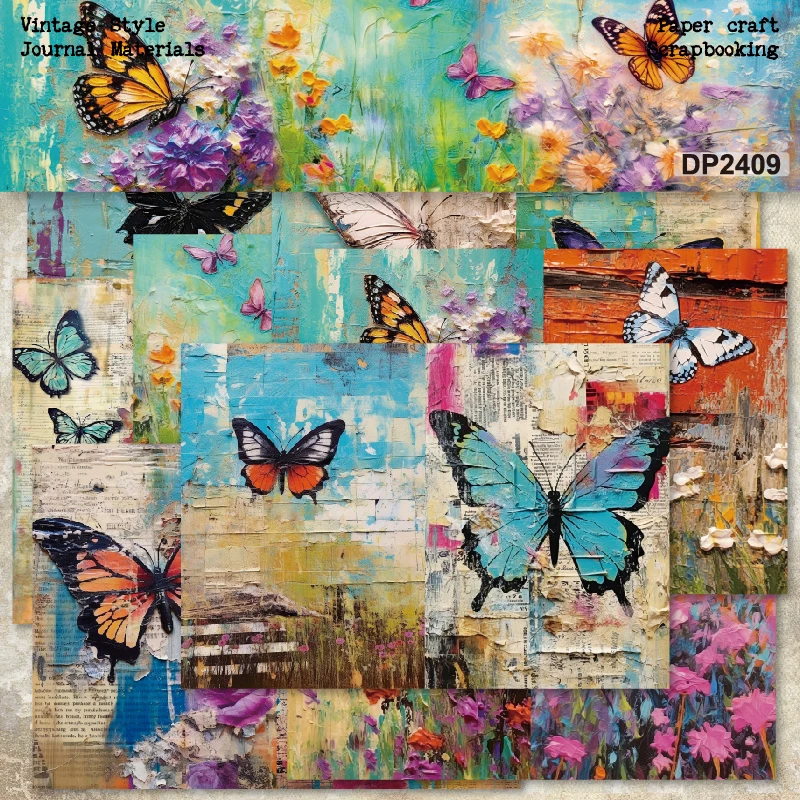 Painted Backgrounds Flowers Butterflies A5 Scrapbook Card Journal Craft Paper