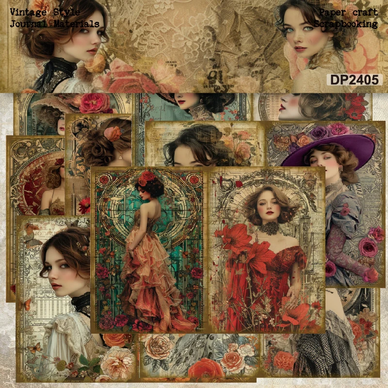 Beautiful Women Flower Hats Posing A5 Scrapbook Card Journal Craft Paper