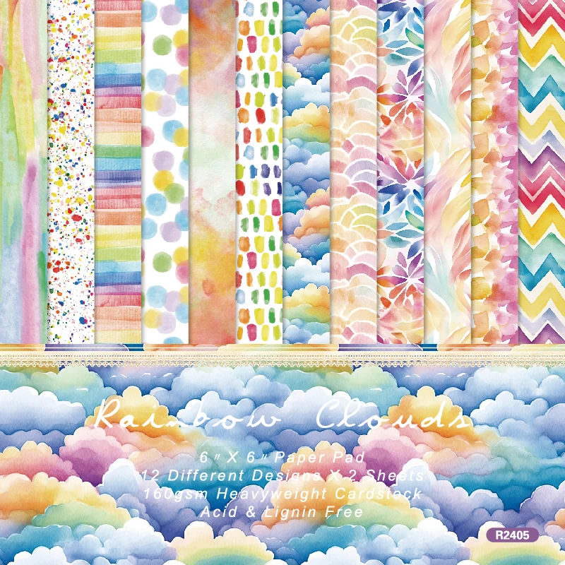 Rainbow Colorful Clouds Dots Stripes Zigzag Scrapbook Card Craft Cardstock Paper