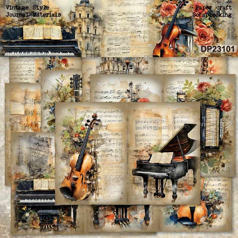 Musical Instruments Piano Violin Accordion A5 Scrapbook Card Journal Craft Paper
