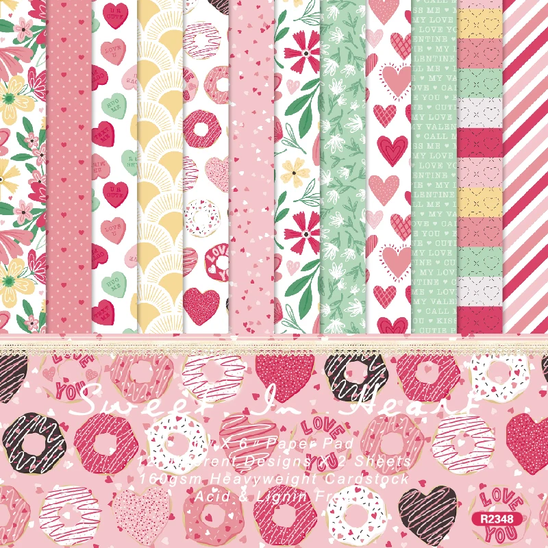 Valentines Donuts Hearts Stripes Flowers Text Card Craft Cardstock Paper