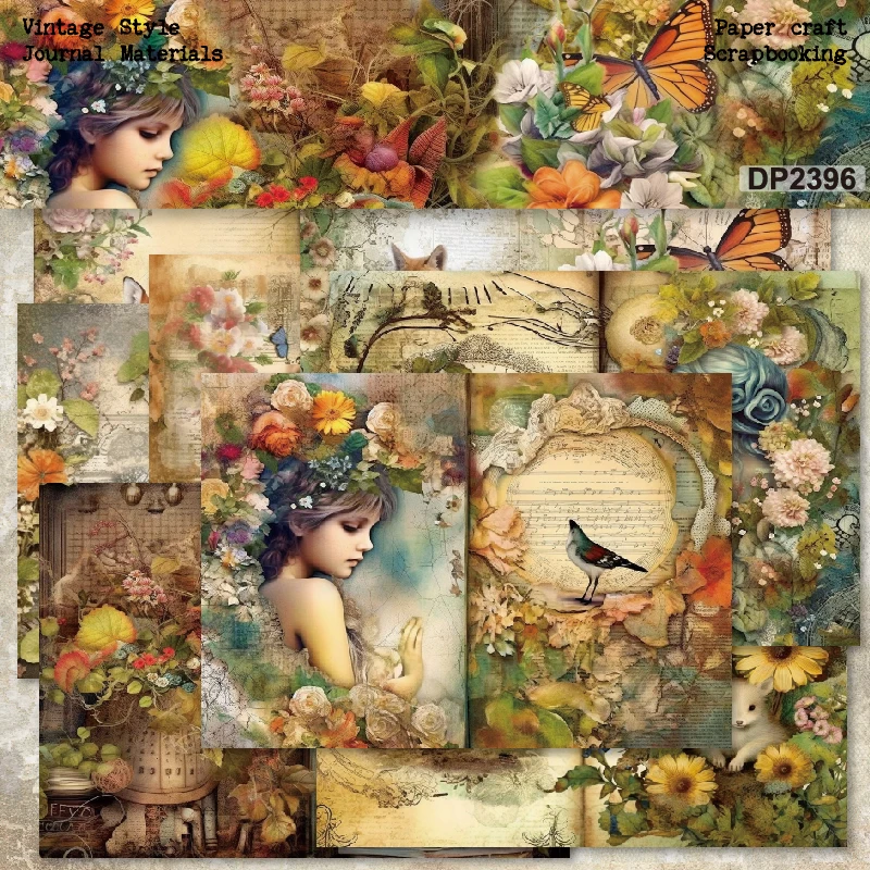 Flowers Fairy Girl Deer Mouse Fox A5 Scrapbook Card Journal Craft Paper