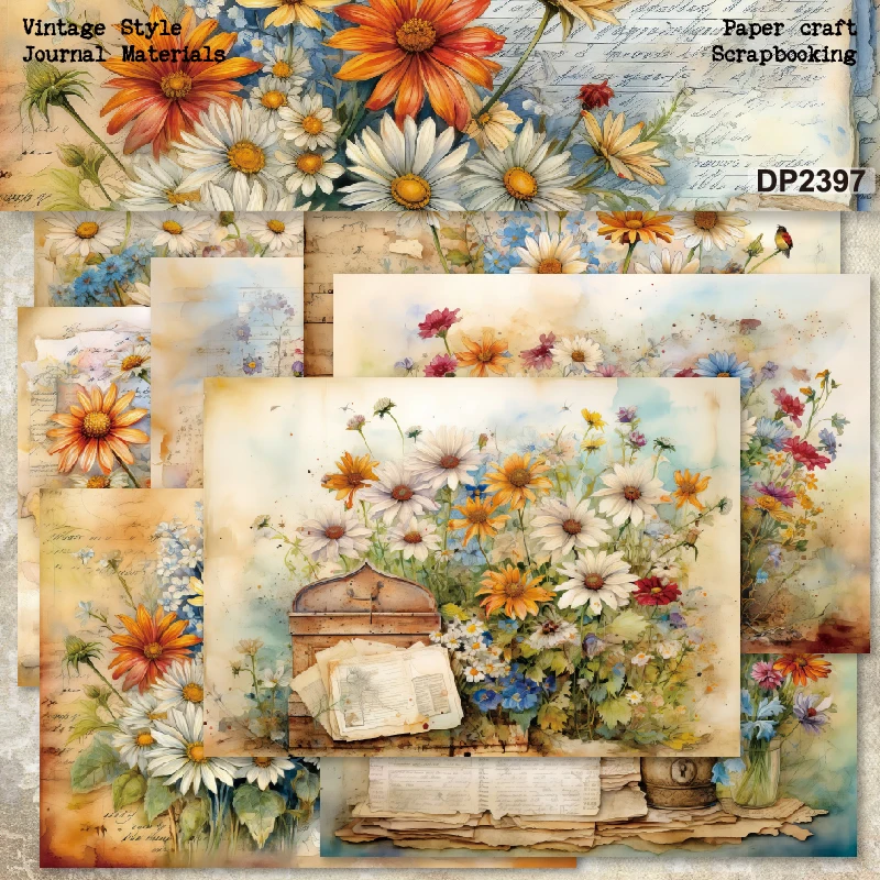 Colorful Flowers Daisies Vase Paper Stack A5 Scrapbook Card Journal Craft Paper