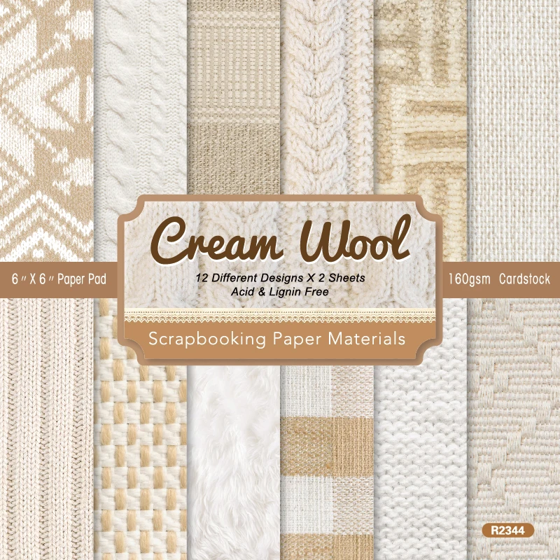 White Knitted Yarn Wool Pattern Scrapbook Card Journal Craft Cardstock Paper