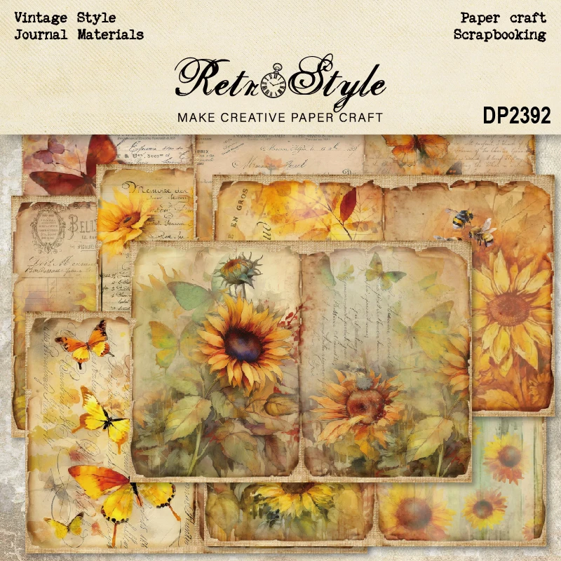 Sunflowers Butterflies Handwritten Letters A5 Scrapbook Card Journal Craft Paper