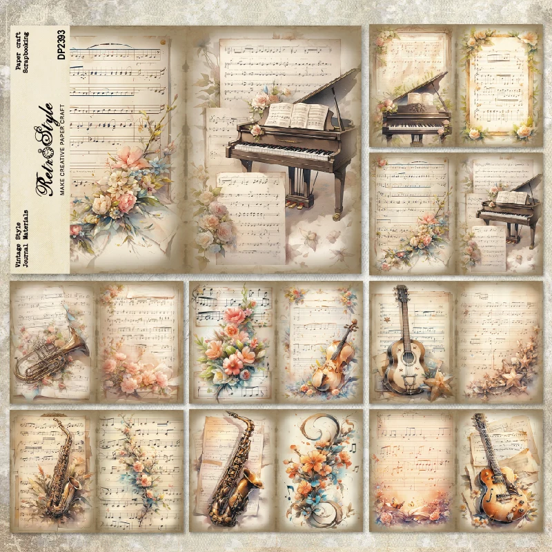 Panalisacraft 8sheets A5 size Vintage Style Music Scrapbooking patterned paper Fancy Card Pack Light weight Craft Paper Card