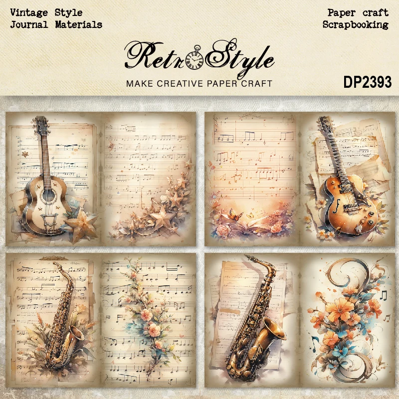 Panalisacraft 8sheets A5 size Vintage Style Music Scrapbooking patterned paper Fancy Card Pack Light weight Craft Paper Card