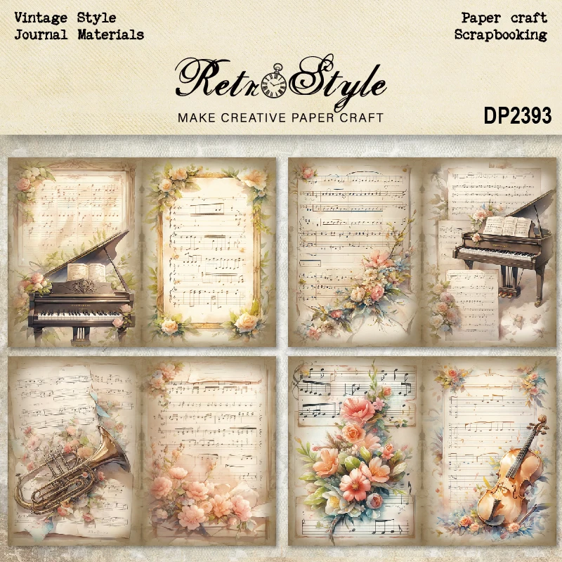Panalisacraft 8sheets A5 size Vintage Style Music Scrapbooking patterned paper Fancy Card Pack Light weight Craft Paper Card