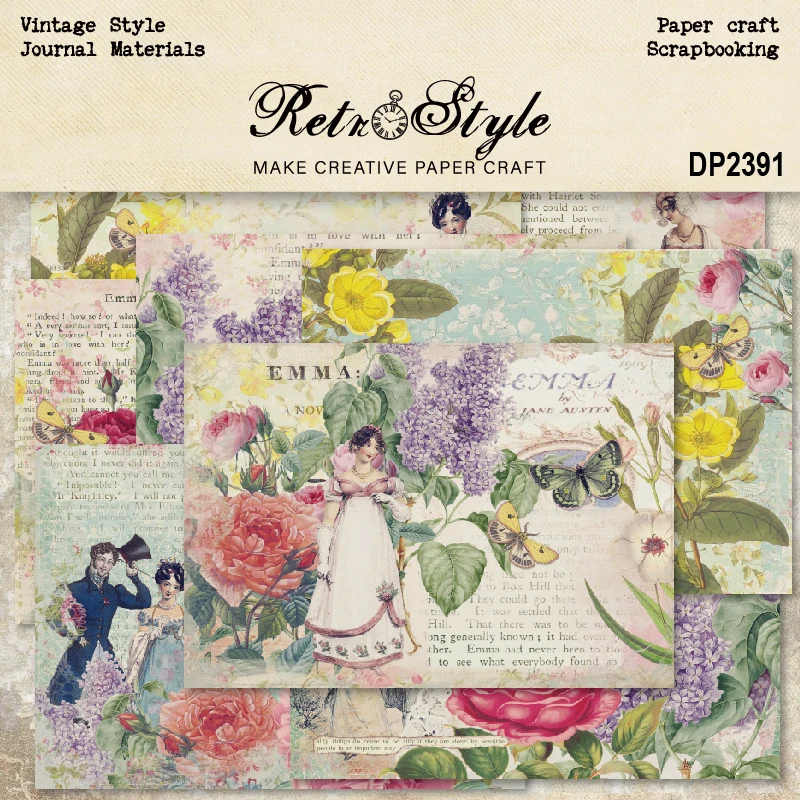 Panalisacraft 8sheets A5 size Vintage Style Lady Scrapbooking patterned paper Fancy Card Pack Light weight Craft Paper Card