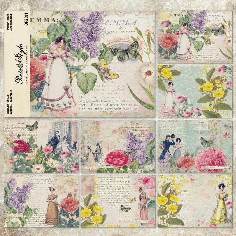 Panalisacraft 8sheets A5 size Vintage Style Lady Scrapbooking patterned paper Fancy Card Pack Light weight Craft Paper Card