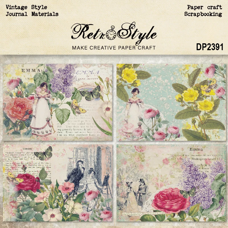 Panalisacraft 8sheets A5 size Vintage Style Lady Scrapbooking patterned paper Fancy Card Pack Light weight Craft Paper Card