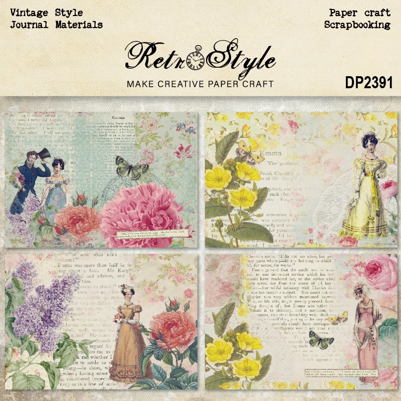 Panalisacraft 8sheets A5 size Vintage Style Lady Scrapbooking patterned paper Fancy Card Pack Light weight Craft Paper Card