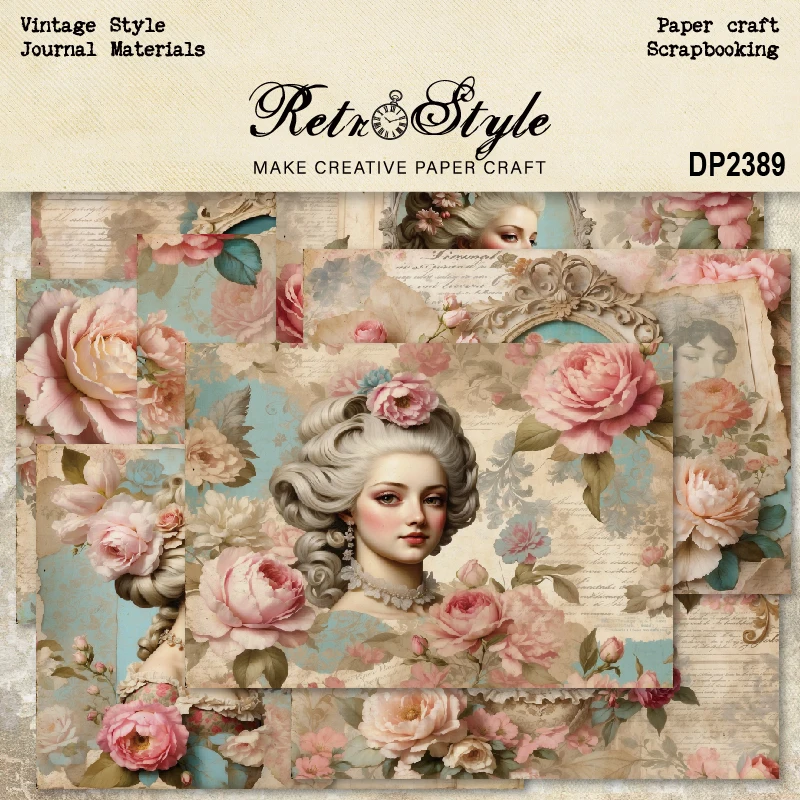 Vintage Victorian Woman Flower Handwriting A5 Scrapbook Card Journal Craft Paper