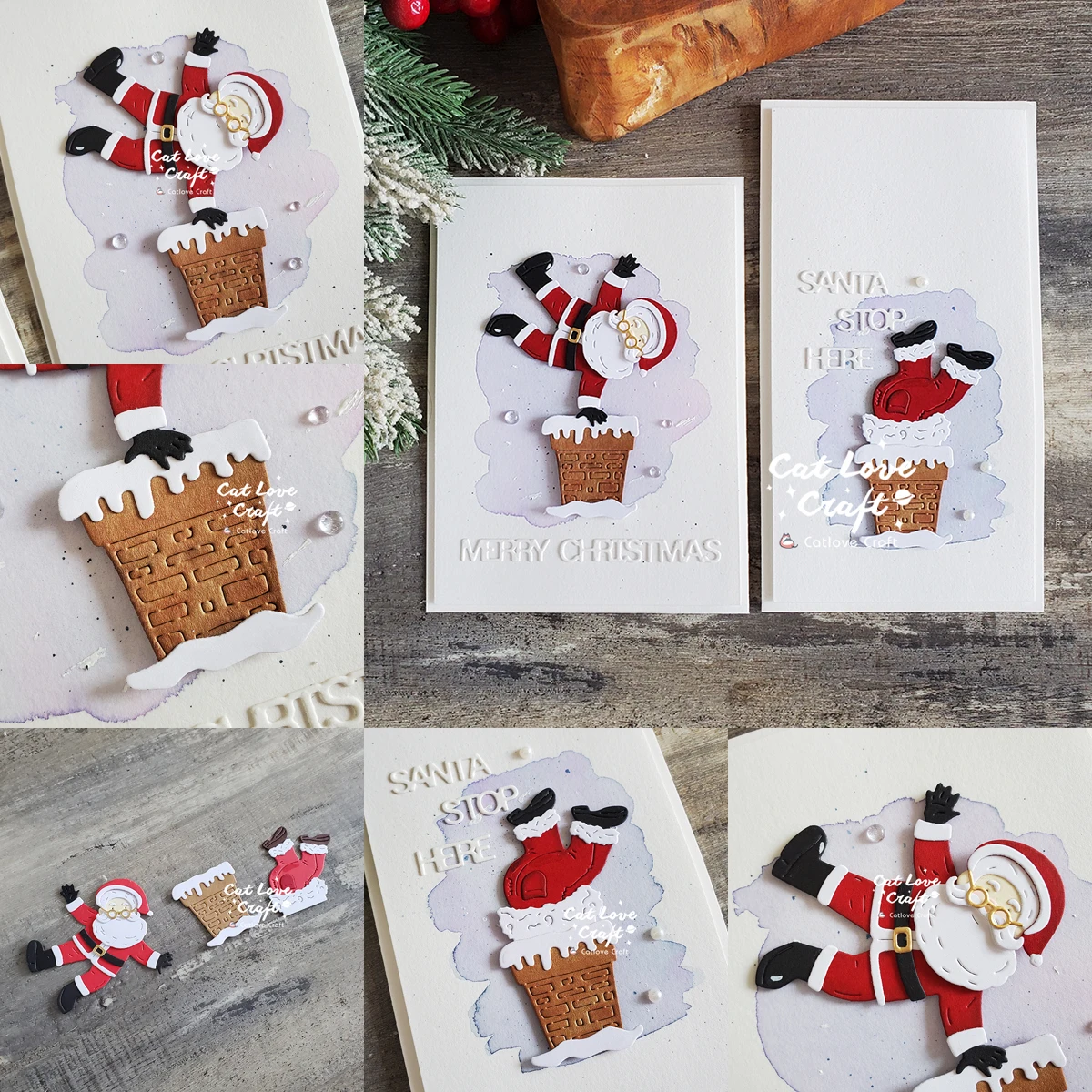 Christmas Santa Claus Going Chimney Metal Cutting Dies Scrapbook Card Craft