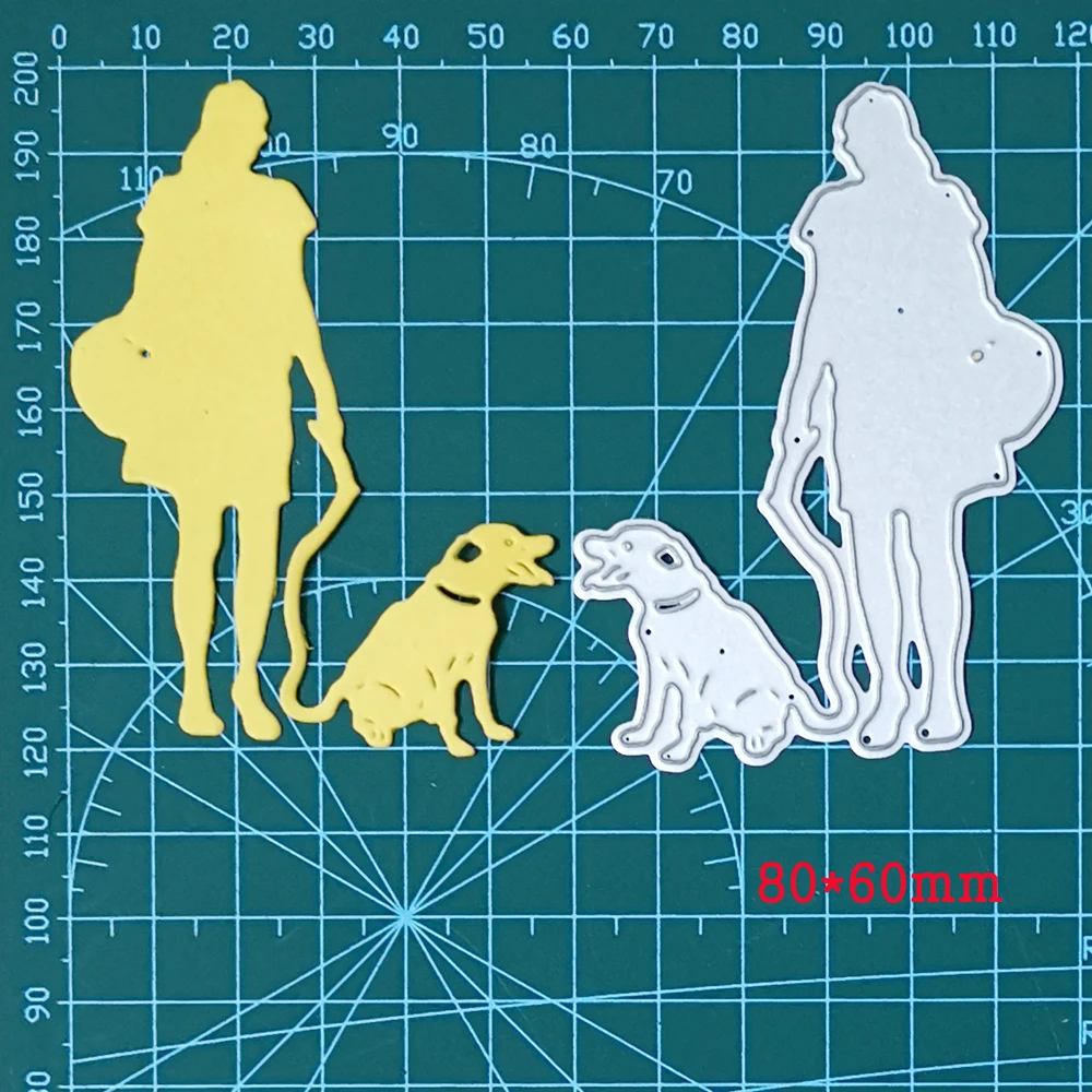 Woman Walking Dog on Leash Metal Cutting Dies Scrapbooking Card Making Craft